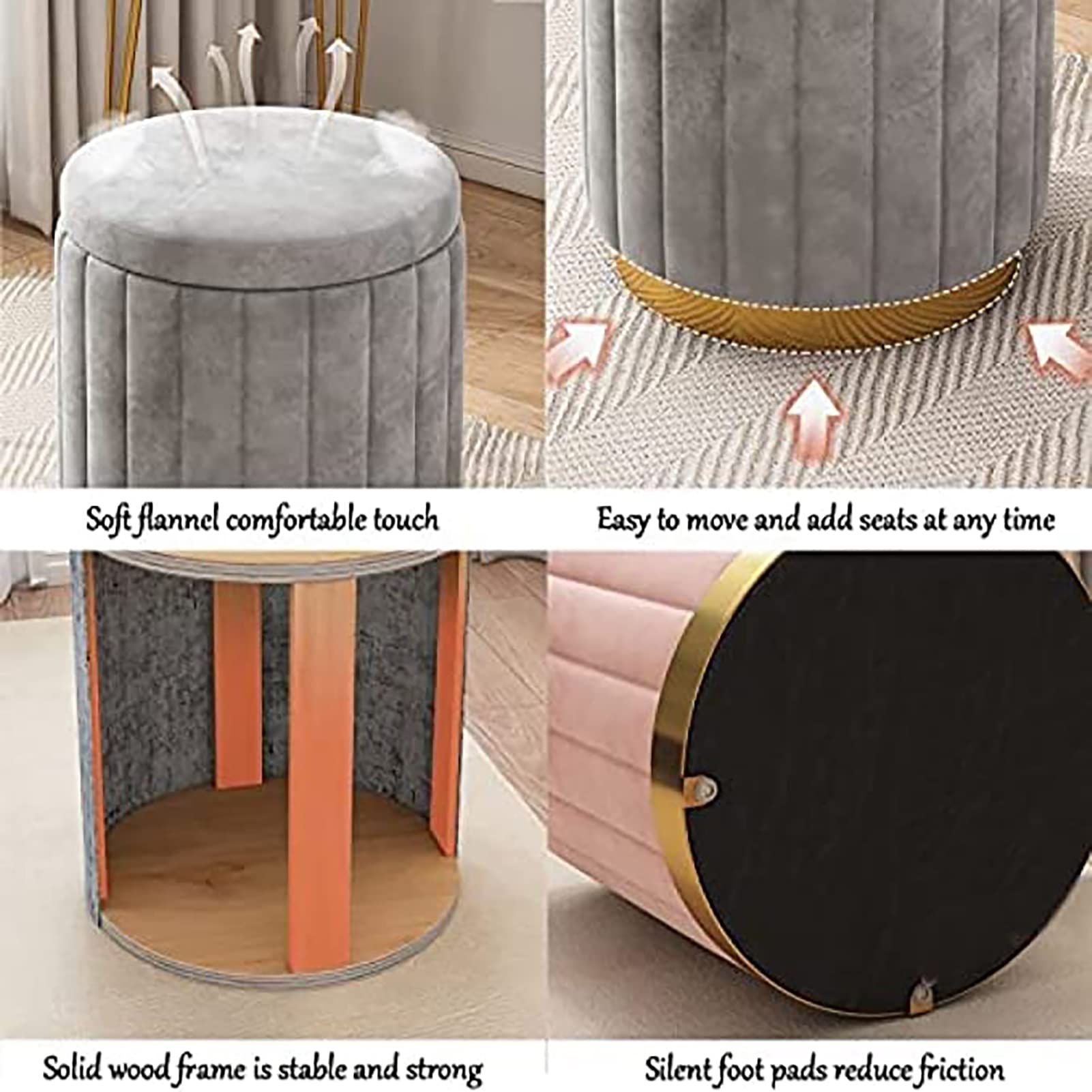Pouf Contenitore Rotondo in Velluto Blu, Imbottito, Morbido, Poggiapiedi, con Base Dorata, Elegante E Capiente, per Soggiorno E Camera da Letto.,Green