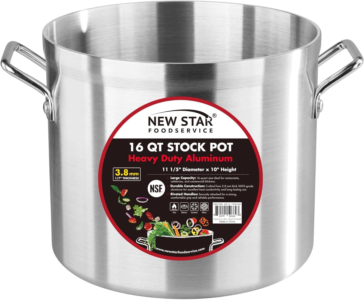 New Star Foodservice 16 Qt Aluminum Stock Pot, No Cover