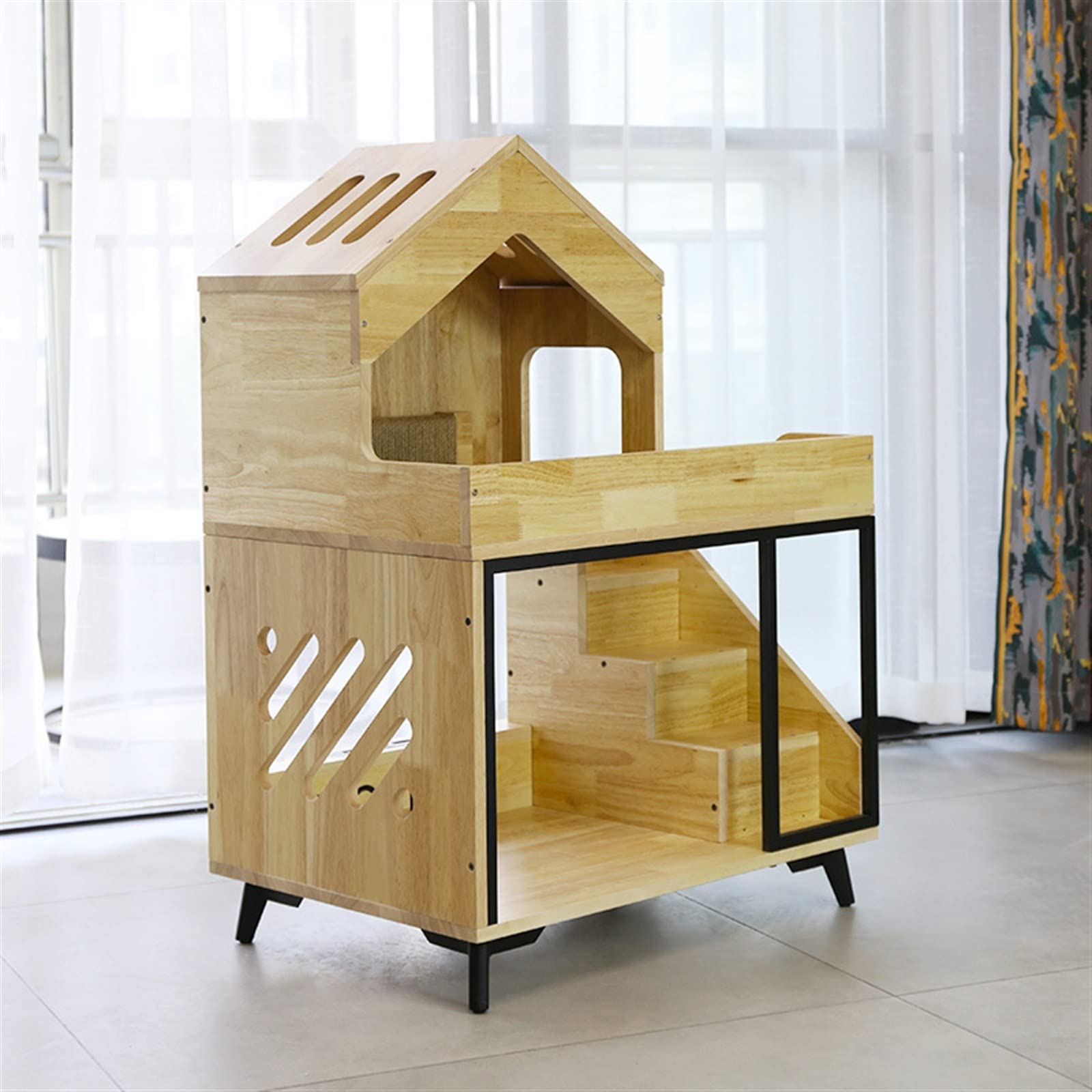 LOWLIU Casa per Gatti Alimentatore Automatico Gatto Alimentazione Acqua Trasparente Integrato Integrato in Famiglia deposito Gatto rampicante Villa Nido Casetta per Gatto (Color : A)