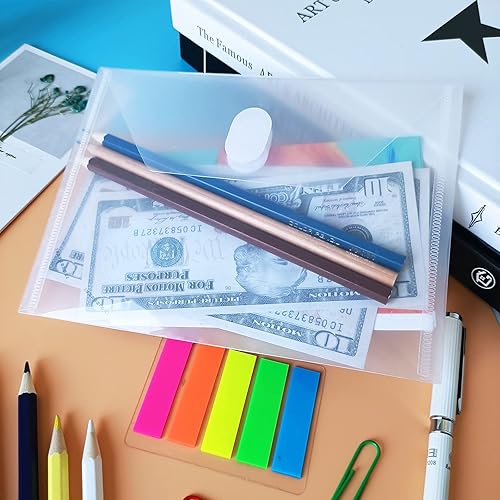 Miniatura 3 de 12 paquetes de sobres pequeños de plástico con cierre de gancho y lazo, sobre transparente para tarjetas de recibo de cupón, tarjetas de 5 12 x 7 12