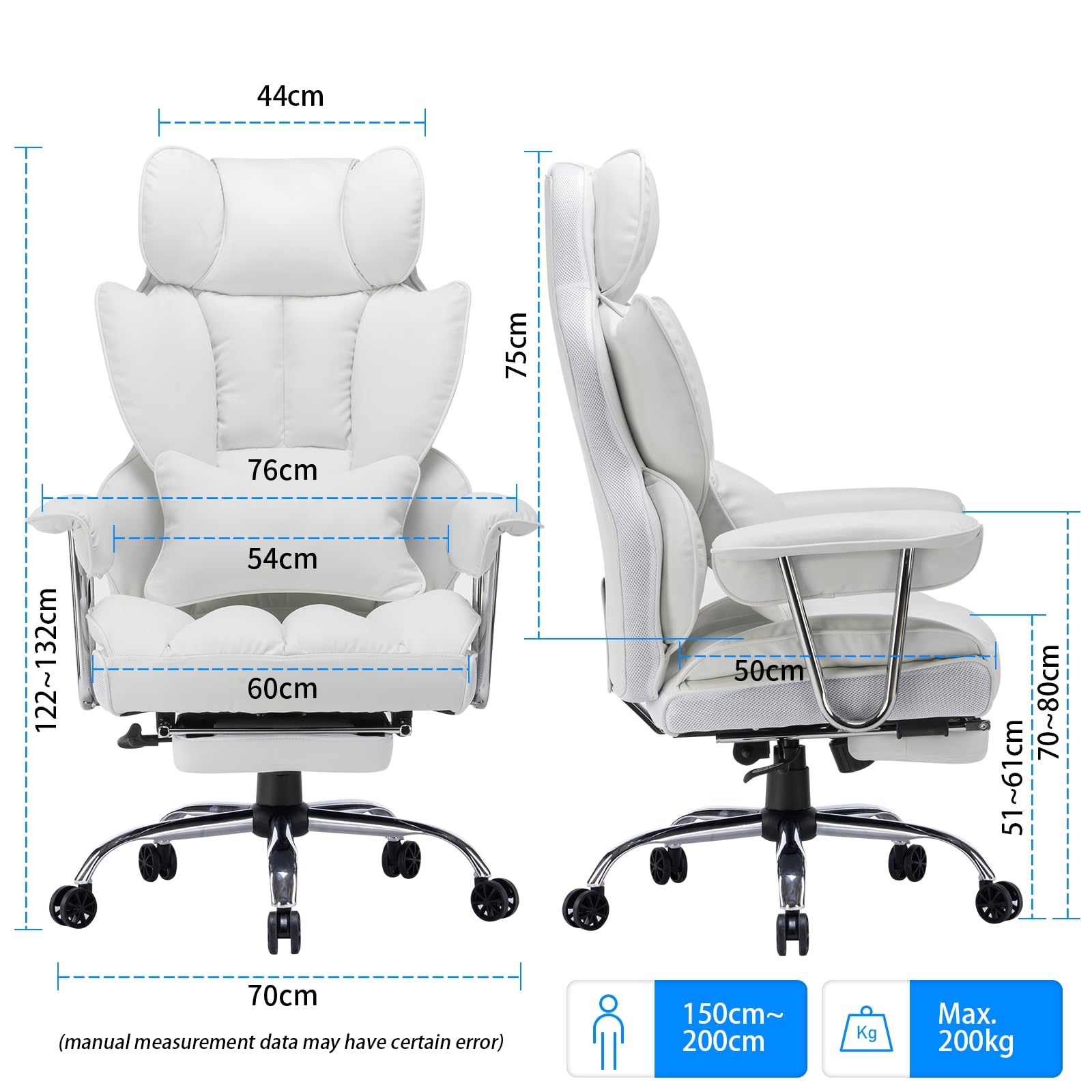 Efomao sedia da ufficio, Sedia da ufficio ergonomica in pelle PU, Sedia direzionale con supporto lombare e schienale alto, Sedia girevole regolabile con poggiapiedi e supporto lombare,Sedia bianca