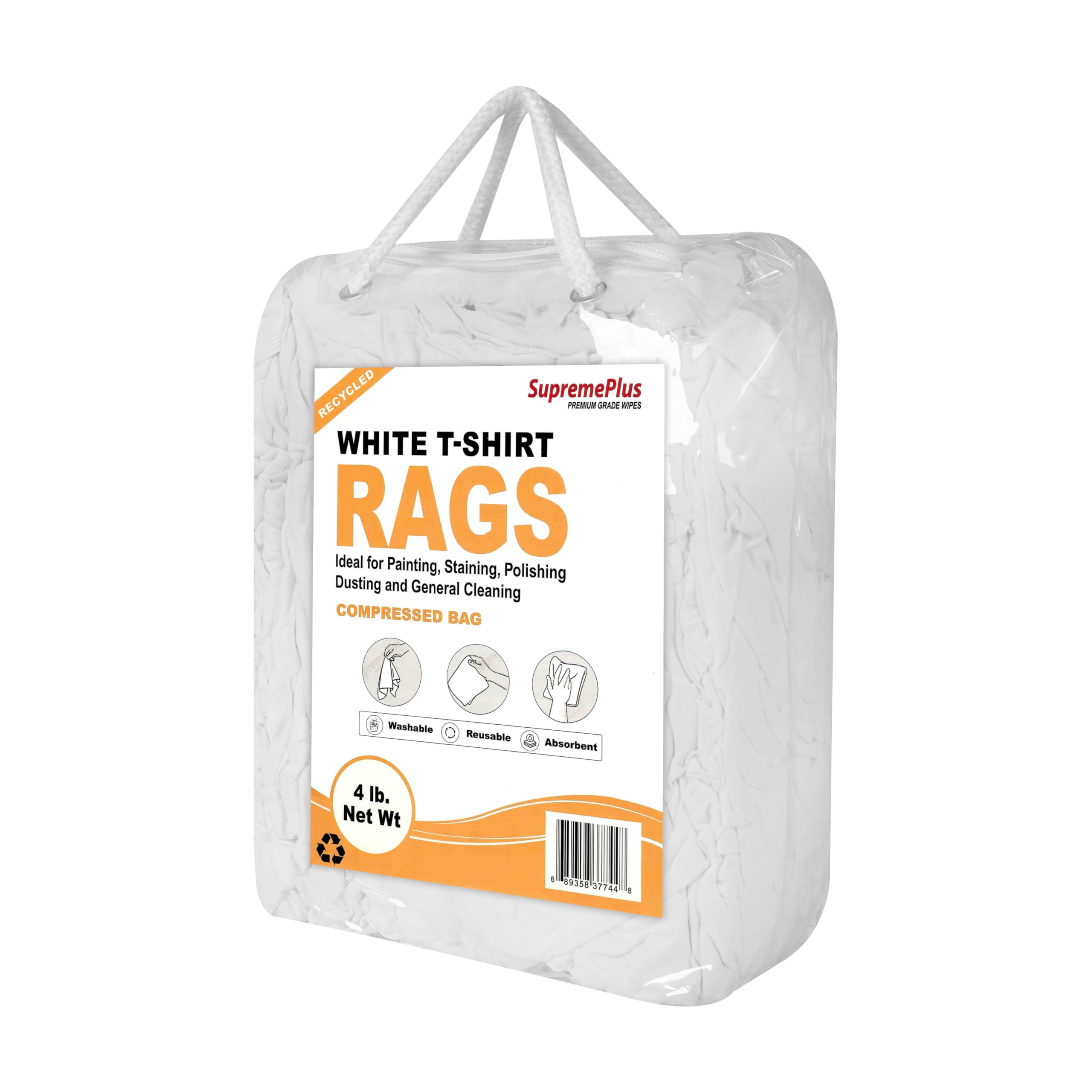 Trapos blancos reciclados para camisetas: compra un trapo multiusos reutilizable, lavable y absorbente en una bolsa (4 libras), para pintar, teñir, pulir, quitar el polvo y limpiar en