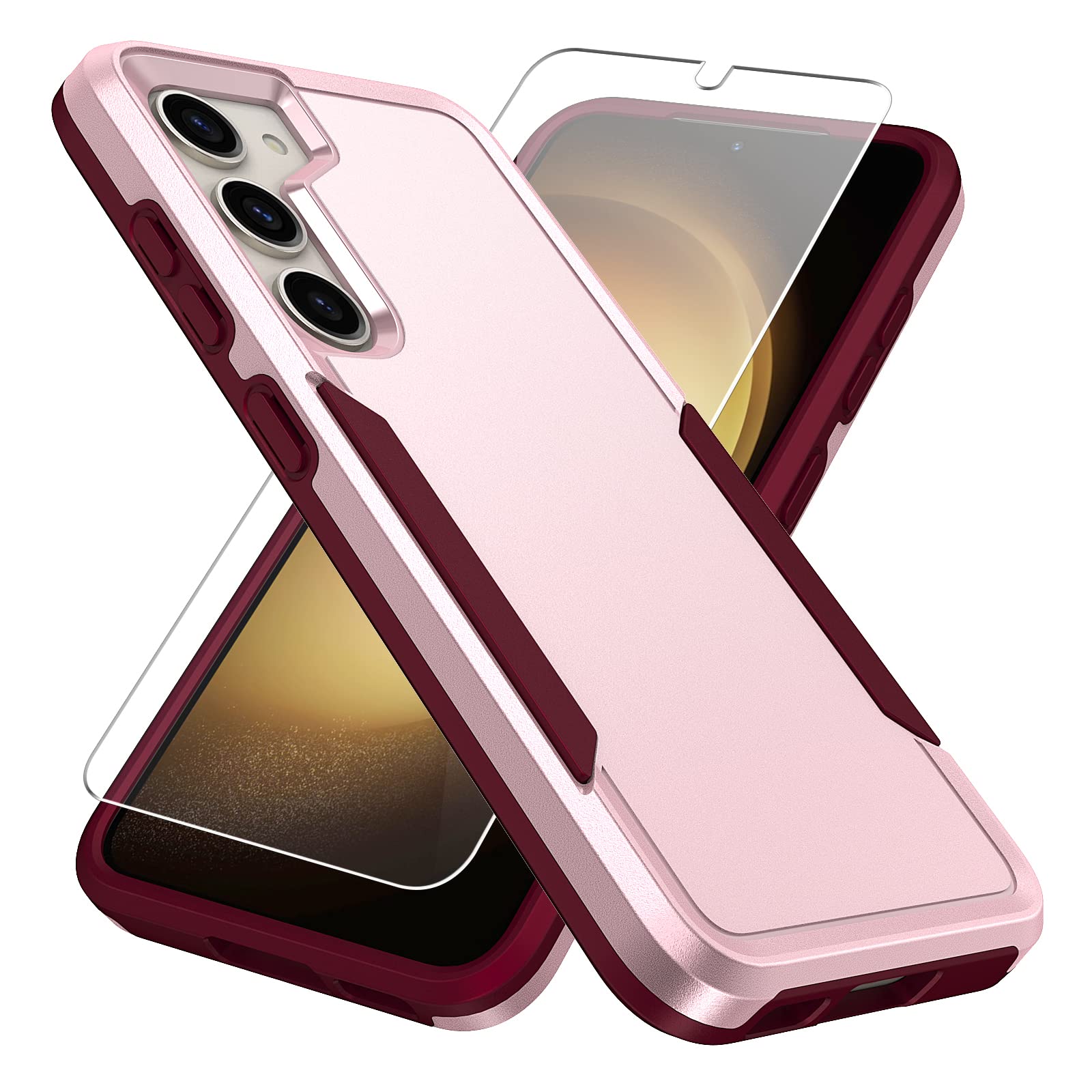for Galaxy S23 Case,Samsung Galaxy S23 Case with Screen Protector [Military Grade Drop Tested] Heavy-Duty Tough Rugged Shockproof Protective Case for S23 6.1", Pink