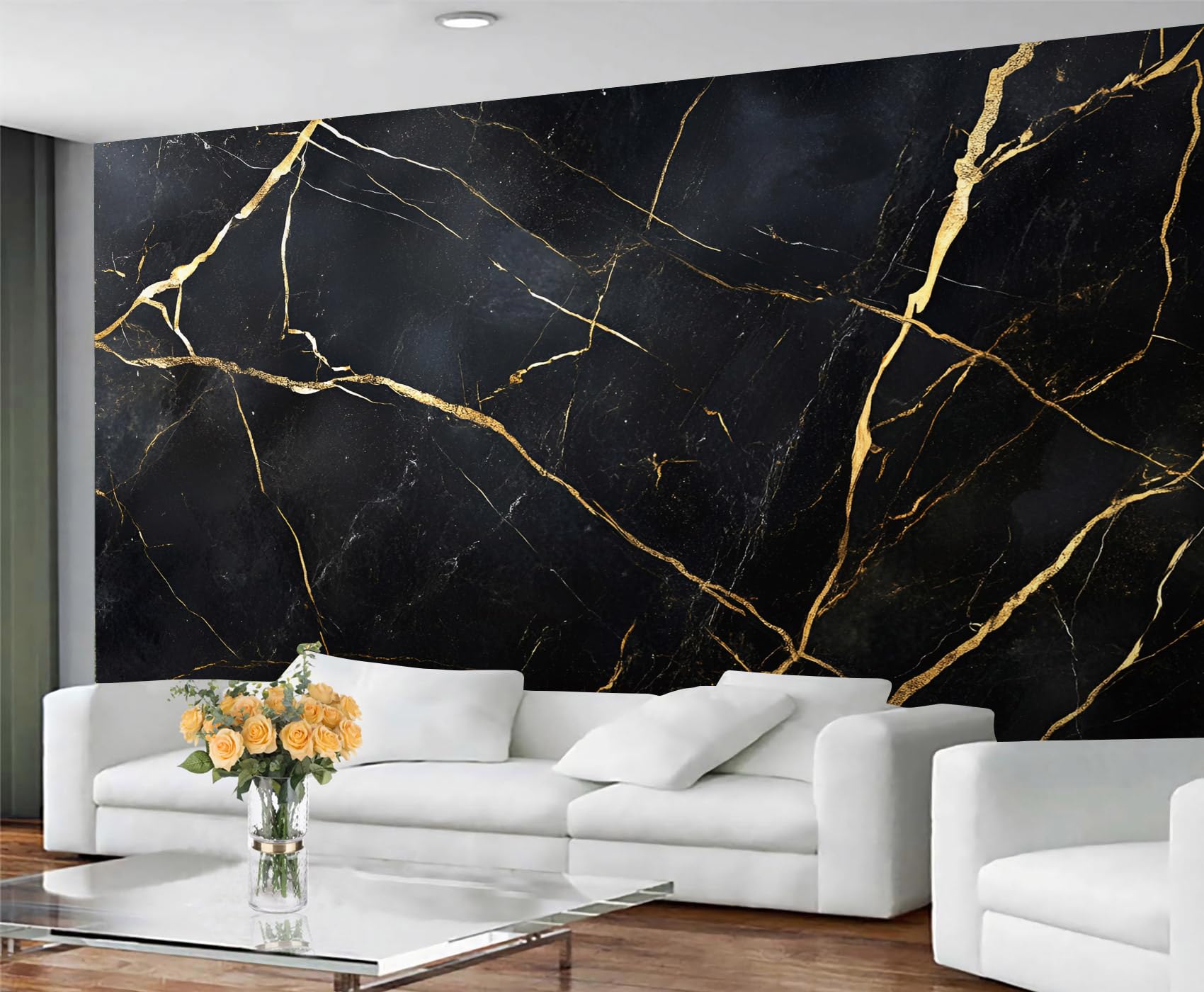 GIVLWF Wallpaper Black Bedroom Wallpaper Murals, Black Marble Wall Paper for Living Room, Large Mural & Room Decor, Gold Texture Wall Paper - Not Self Adhesive
