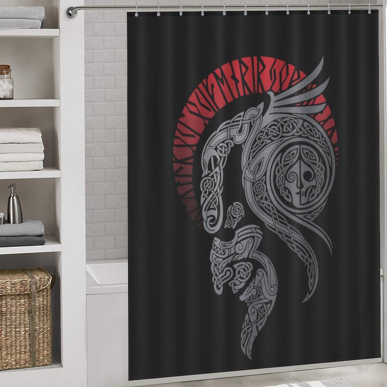 PAZZK Viking Myth Shower Curtain Bathroom Shower Curtains Waterproof Shower Curtain 100% Polyester Shower Curtains with 12 Hooks, 66x72Inch（168x183cm）