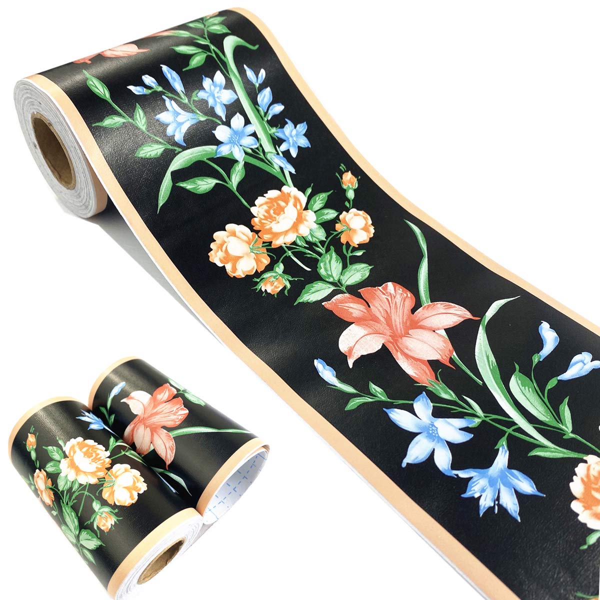Generies Brand Black Mesoar Self Adhesive Floral Rattan Wallpaper Border Peel Stick Decorative Ceiling Sticker Molding Border 10Cm By 32.8Ft