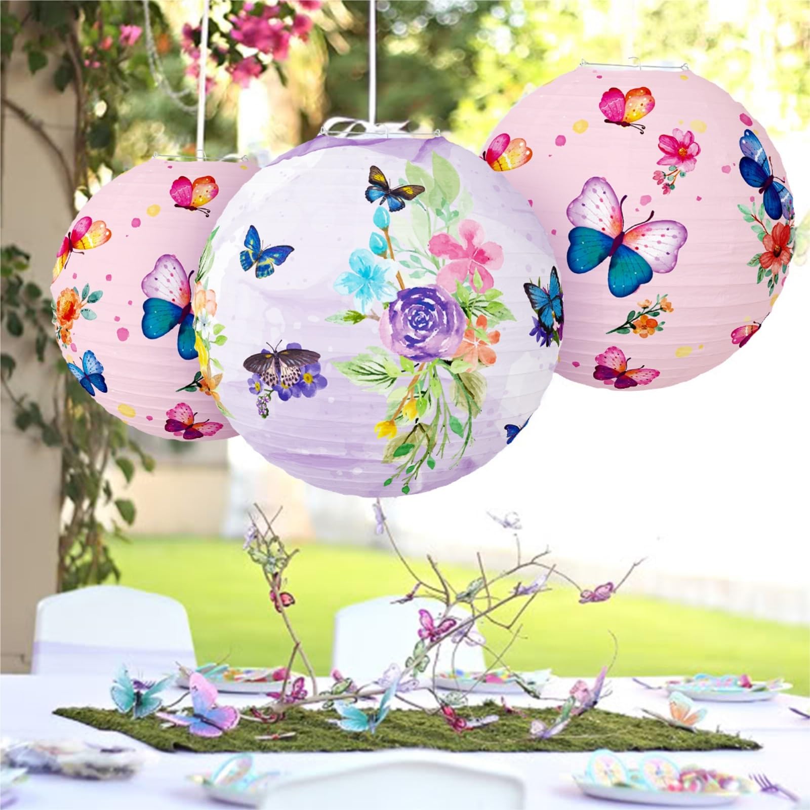 Papierlaterne Laterne 8 Stück Schmetterlings- Und Blumen-Papierlaternen for Sommerpartys, Teepartys Hochzeiten Hochzeit(Pink)