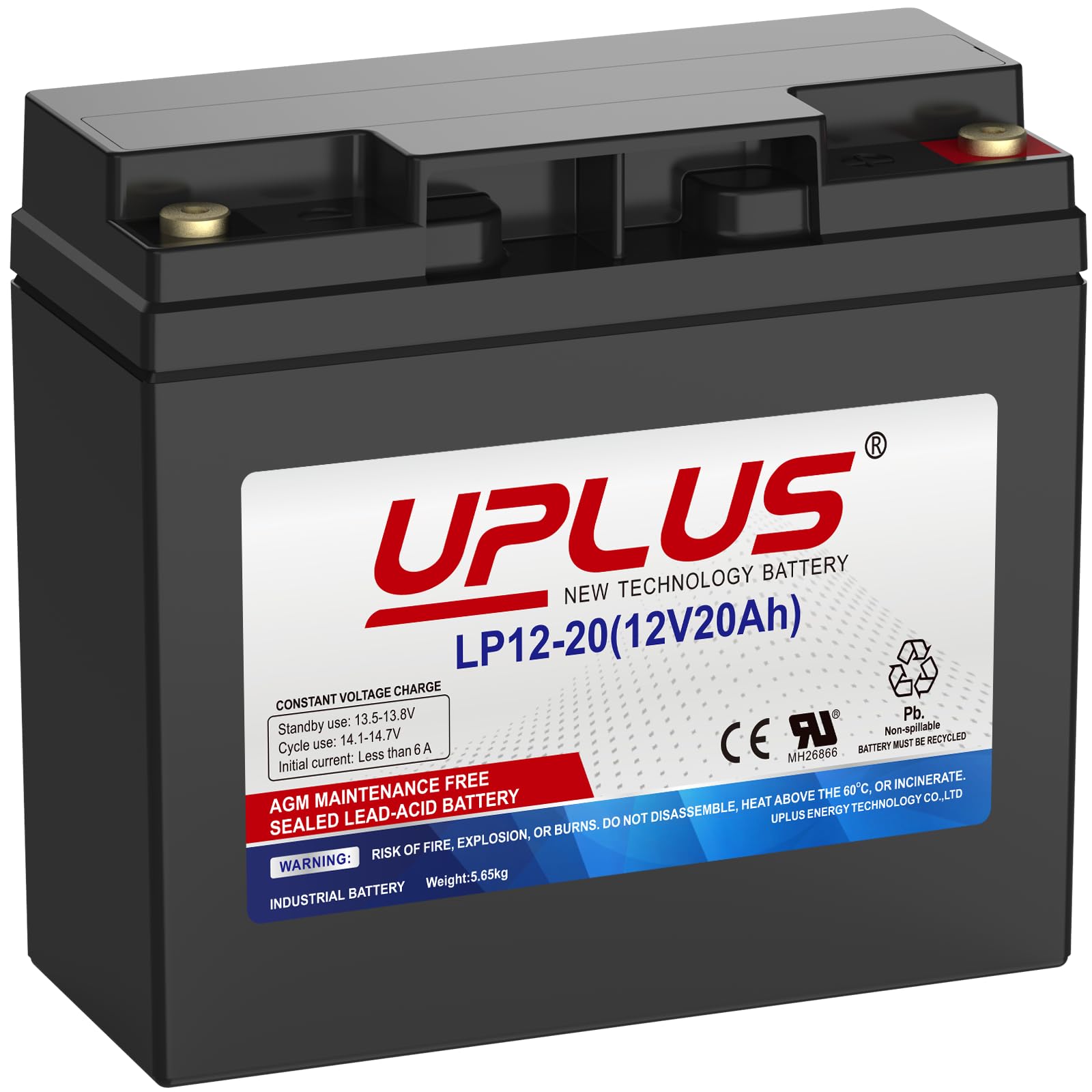 UPLUS 12V 20Ah LP12-20 Rechargeable Sealed Lead Acid Battery, Deep Cycle AGM-SLA Batteries, M5 Terminal, for Ride-on Mower, Golf Trolley, Mobility Scooter, Powerchair, Lawn Tractor, etc