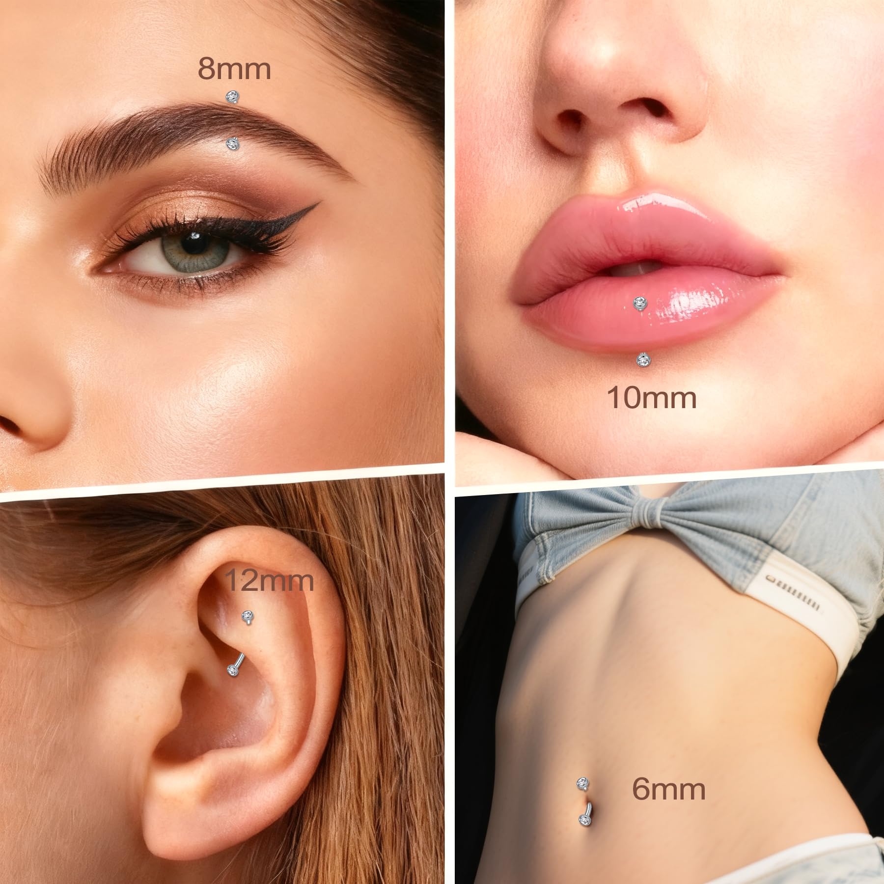 AVYRING 16G tytanowy kryształ zakrzywione sztanga piercing brzuch tragus helix kolczyk stokrotka brwi wieża biżuteria, pionowe labret wargi dla kobiet mężczyzn 6 mm 8 mm 10 mm 12 mm