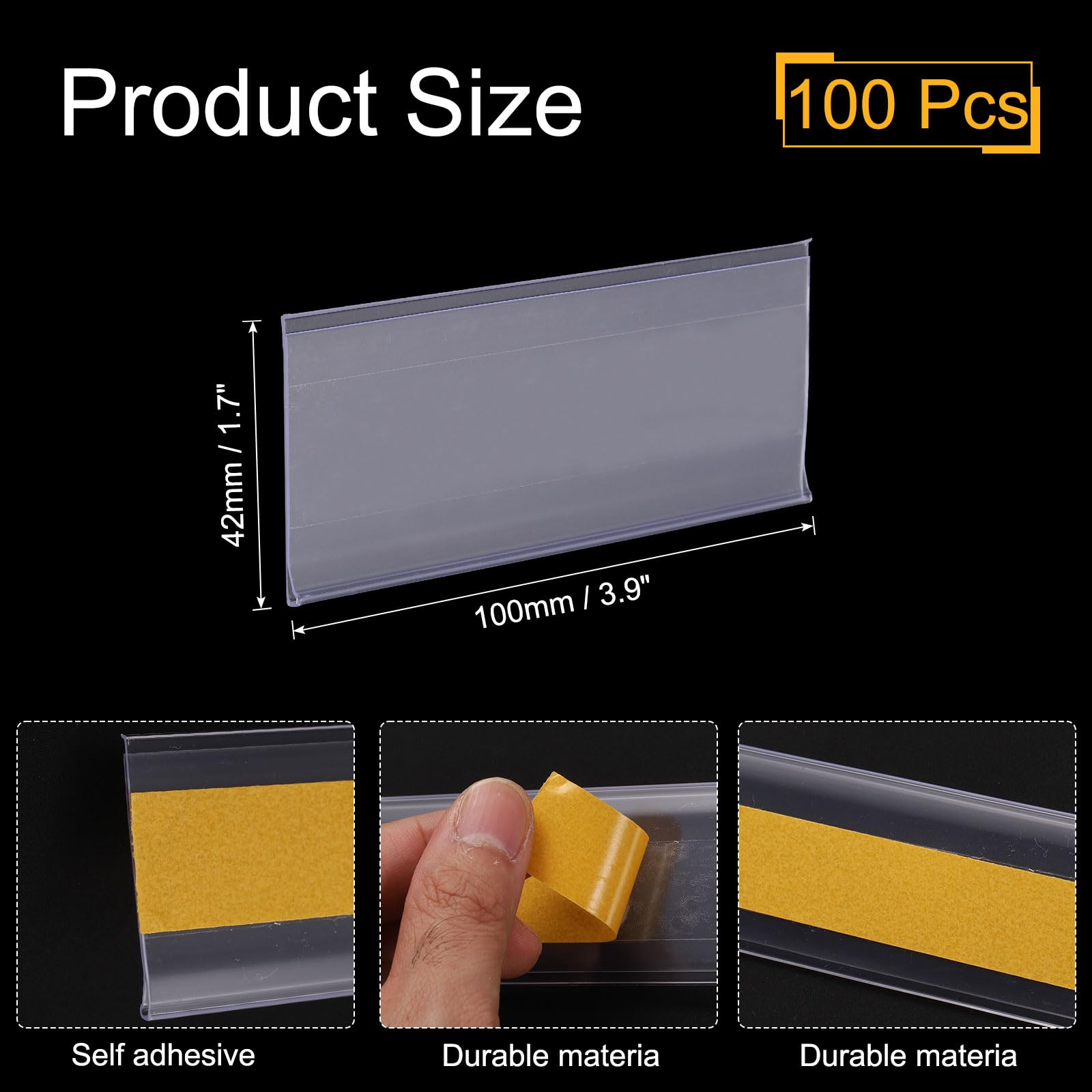 uxcell 100 etichette autoadesive per mensole, 9,9 x 4,3 cm, etichette trasparenti con etichette di carta, per supermercati, biblioteche, librerie