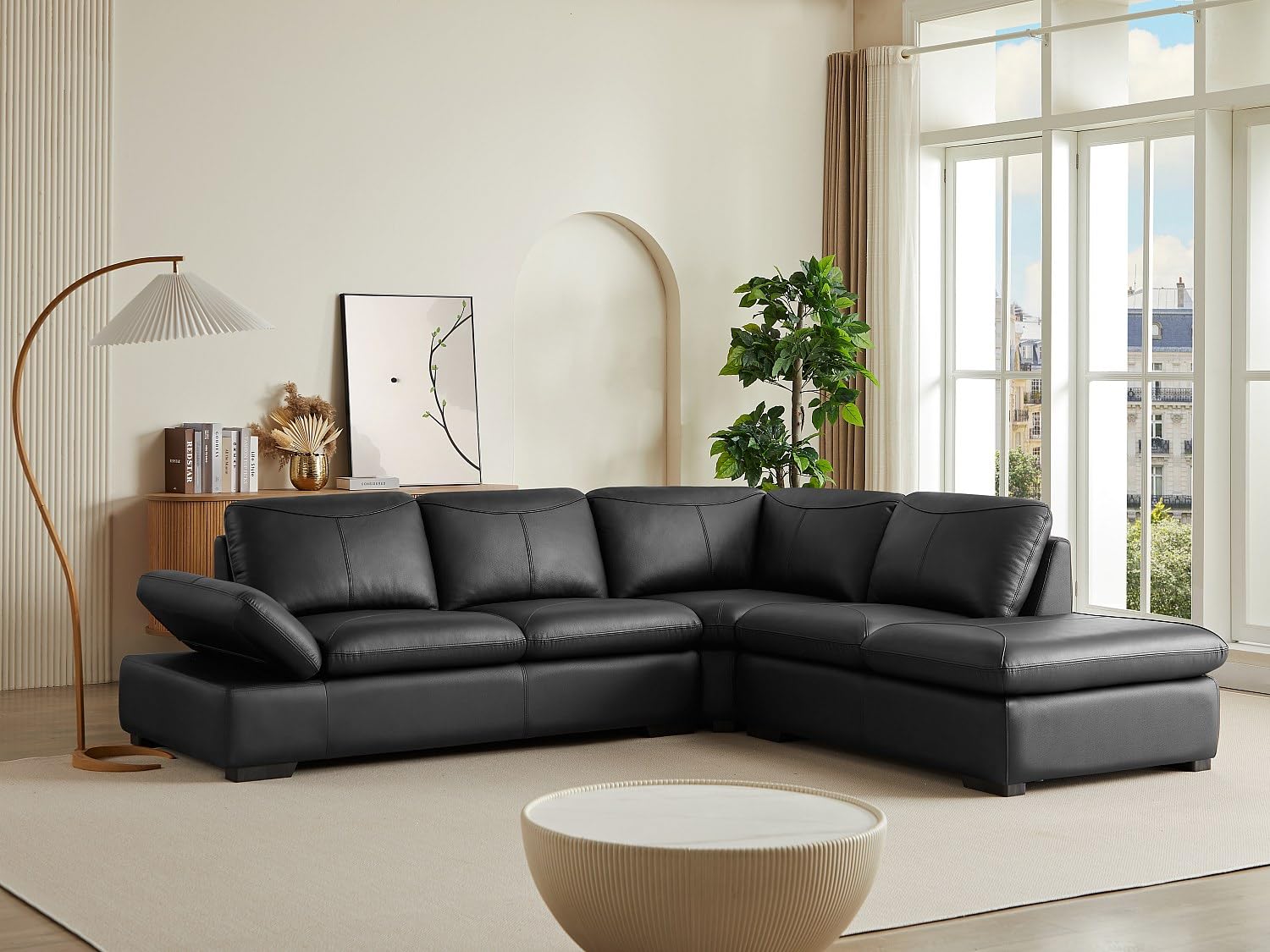 Vente-unique - Canapé d'angle en Cuir Onyx II - Noir - Angle Droit