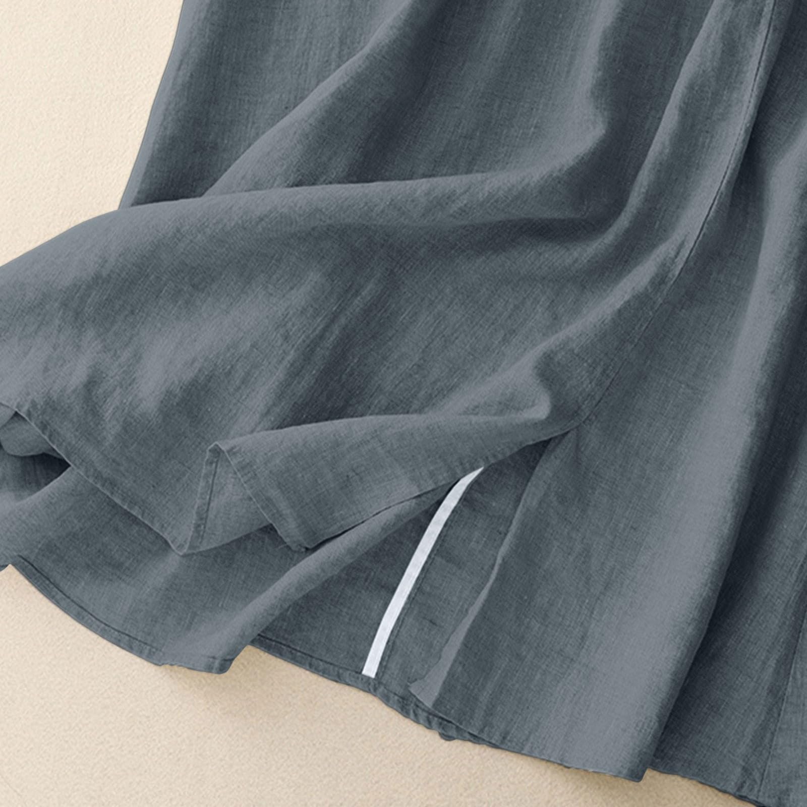 Gonna estiva da donna, elegante, in cotone e lino, leggera, traspirante, elasticizzata, con tasche e coulisse