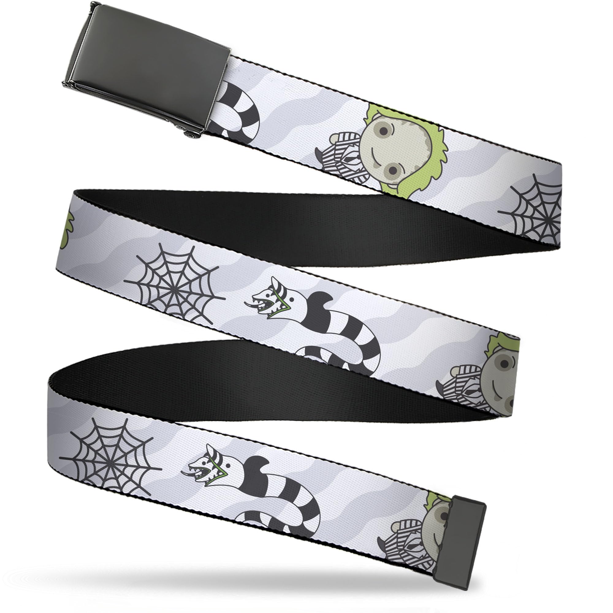 Beetlejuice Flip Web Belt Beetlejuice Chibi and Sandworm Collage White Gray