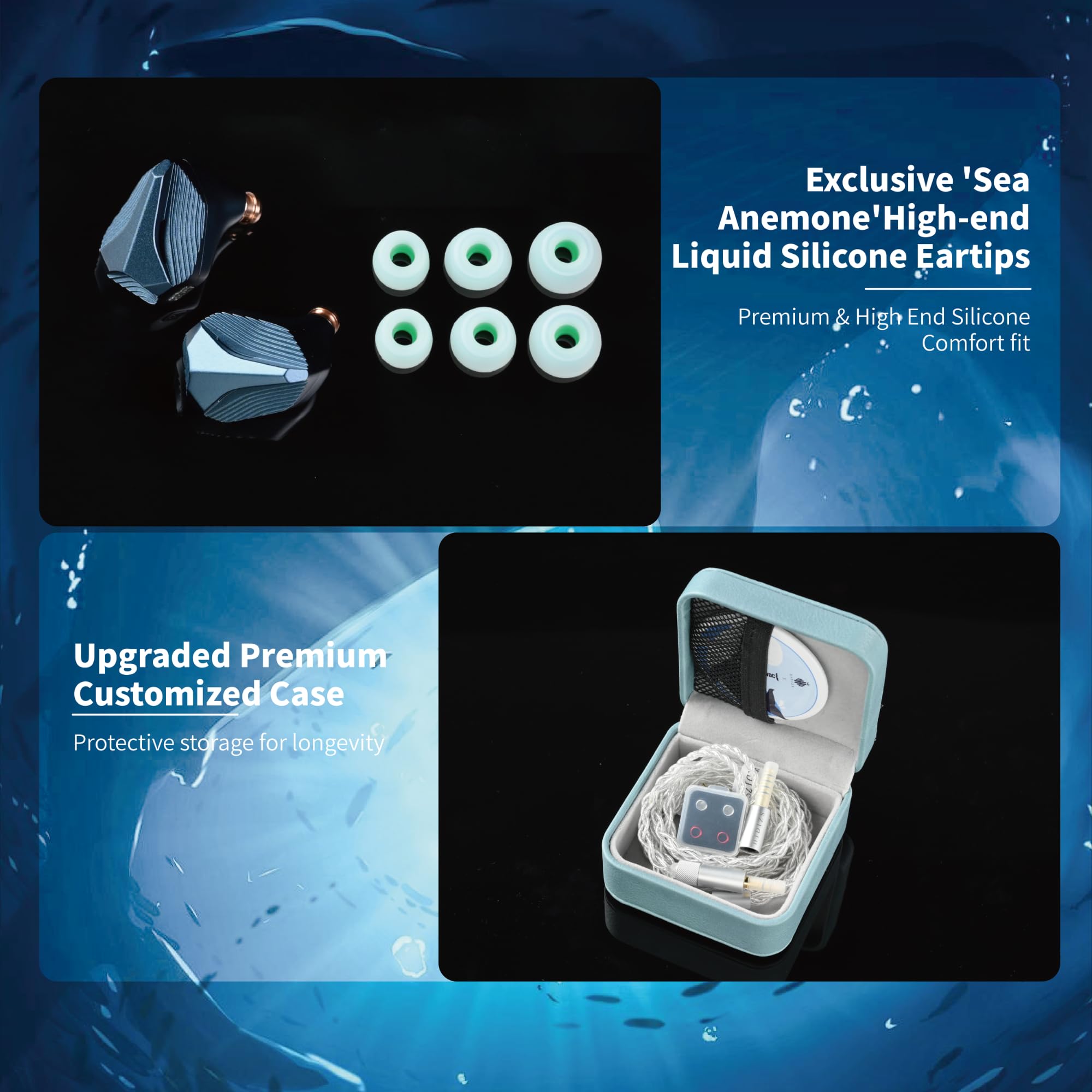 HIDIZS MP145 Pro In-Ear-Monitore Kopfhörer Kabel, WDC Coengineered, 14,5mm IEMs, Optimiertes Design, Verbessertes 4-adriges 6N Kabel, Exklusive Ohrstöpsel mit Sea Anemone und Lederetui, 3,5 & 4,4 mm