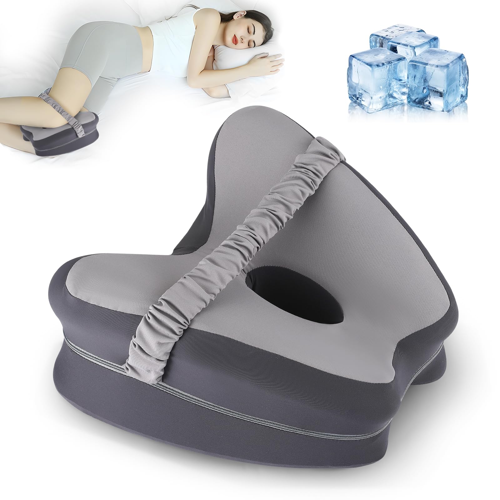 QCXWCJWD Almohada para piernas para dormir de lado, almohada para rodillas dormir almohada para piernas de espuma viscoelástica, almohada de soporte ergonómica para rodillas y piernas con correa