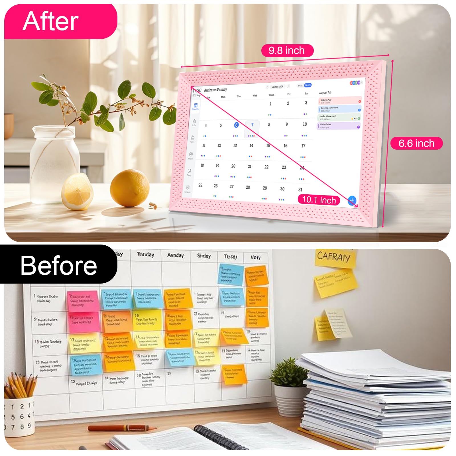 Calendario digital de 10.1 pulgadas, 64 GB, calendario electrónico para compartir en familia, calendario interactivo de escritorio, calendarios inteligentes, pantalla táctil para hacer tareas