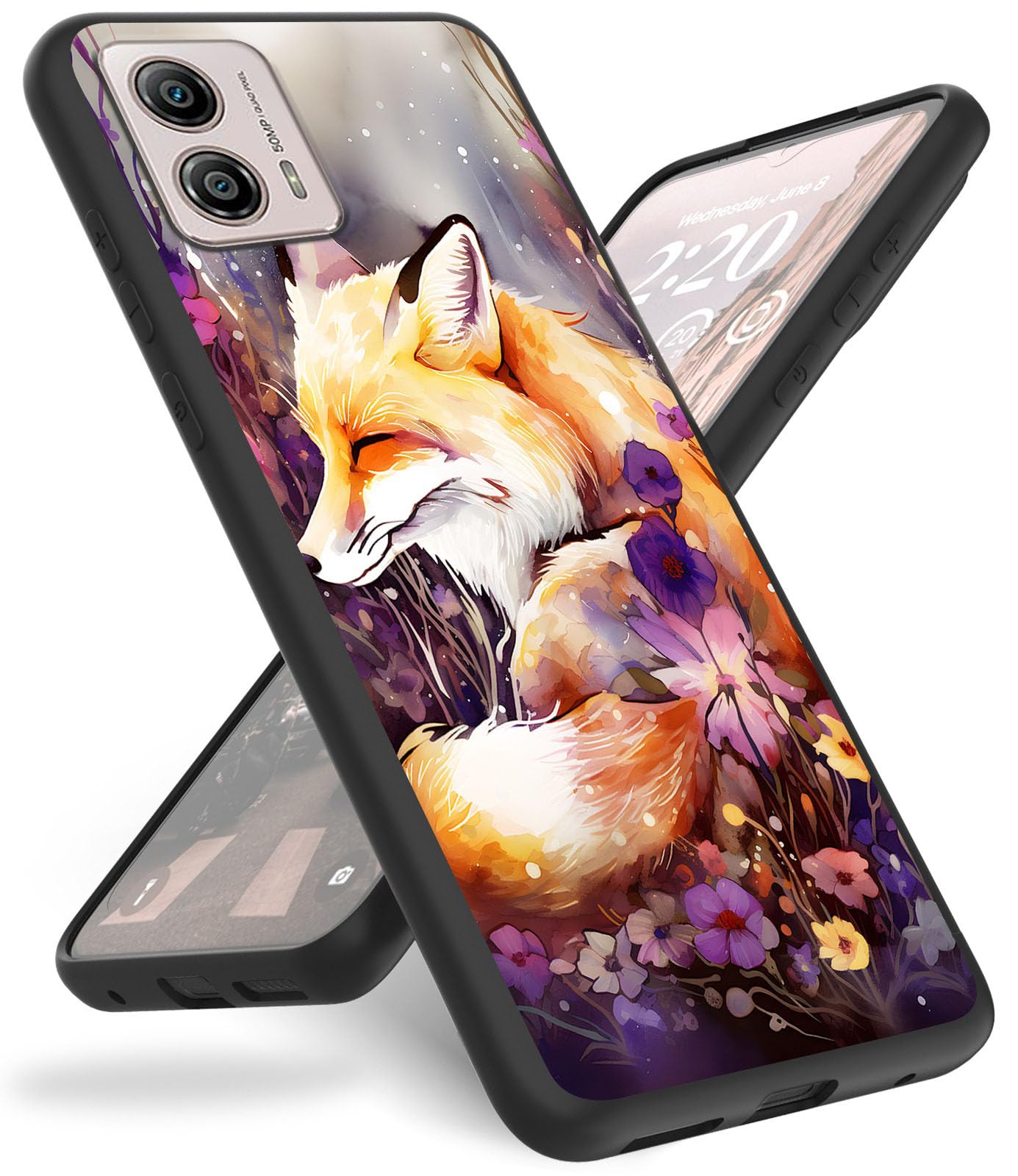 Close-up view of the phone case showing raised edges around the camera and screen for protection.