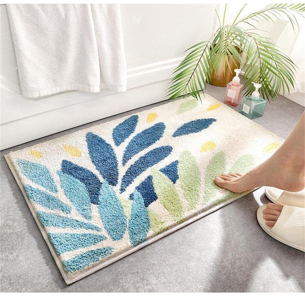 Tapis de salle de bain vert antidérapant lavable 50x81 cm motif bleu
