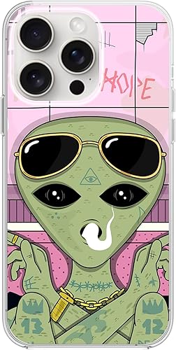 Blingy's Funda para iPhone 15 Pro, diseño de extraterrestres psicodélicos con diseño psicodélico de humo y frío en el baño, funda protectora de TPU