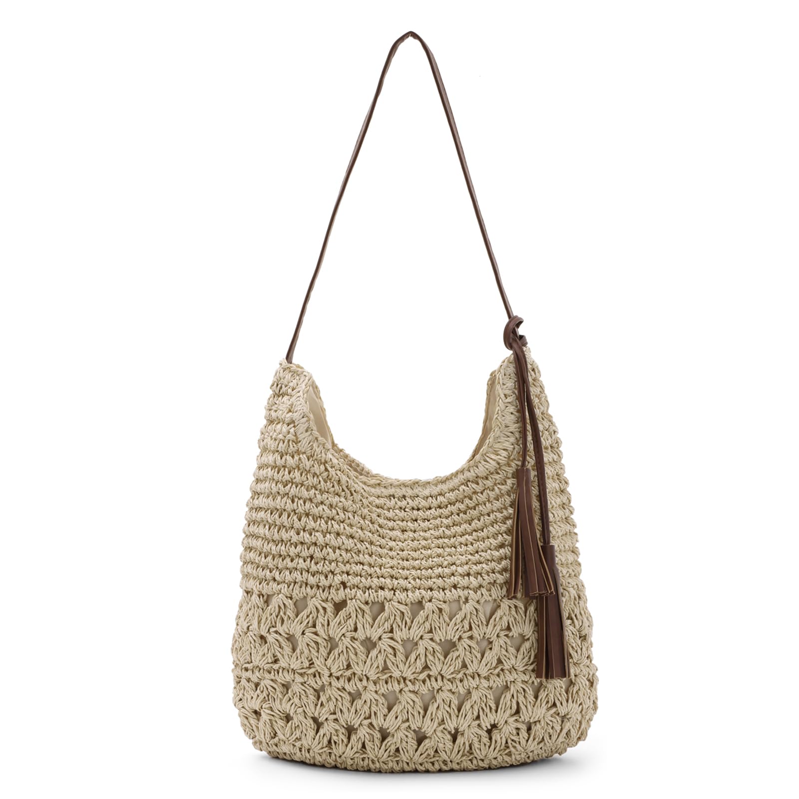 Femme Tissé en Paille Sac à Bandoulière Plage d'été Sac Fourre-tout Fait Main Au Crochet Sac Hobo Pour les Vacances