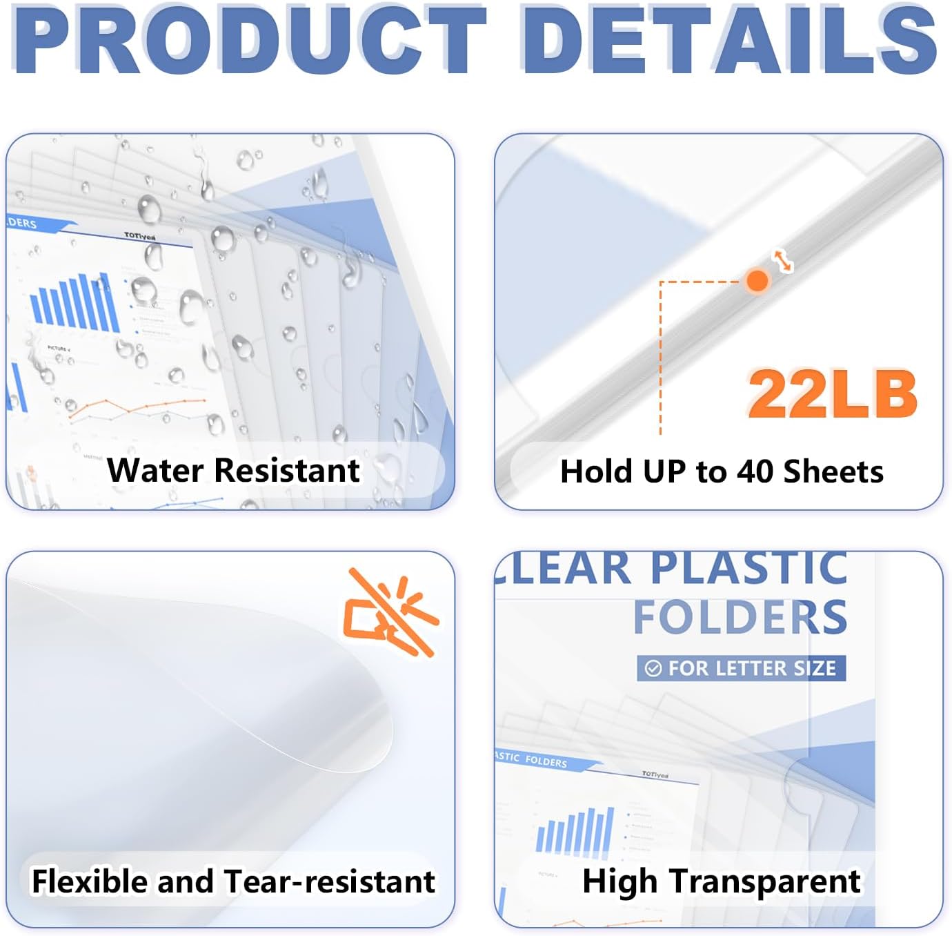 TOTiyea 100 Pack Clear Folder, Plastic L-Type Folders, Clear Copy Safe Project Pocket, Fits Letter Size 8.5x11 Paper, Transparent