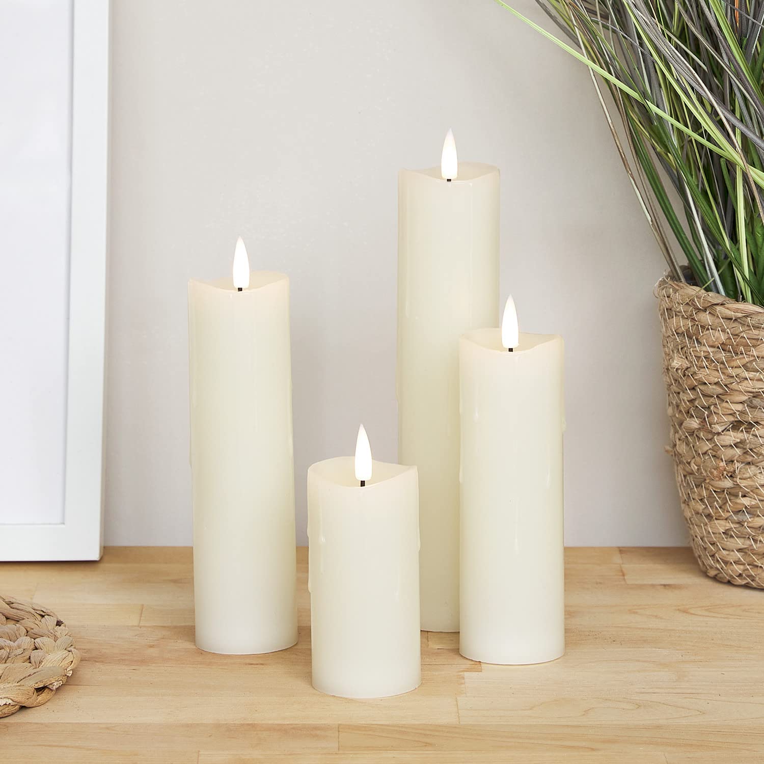 4 Ivory TruGlow® Dripping Wax LED Slim Pillar Candles