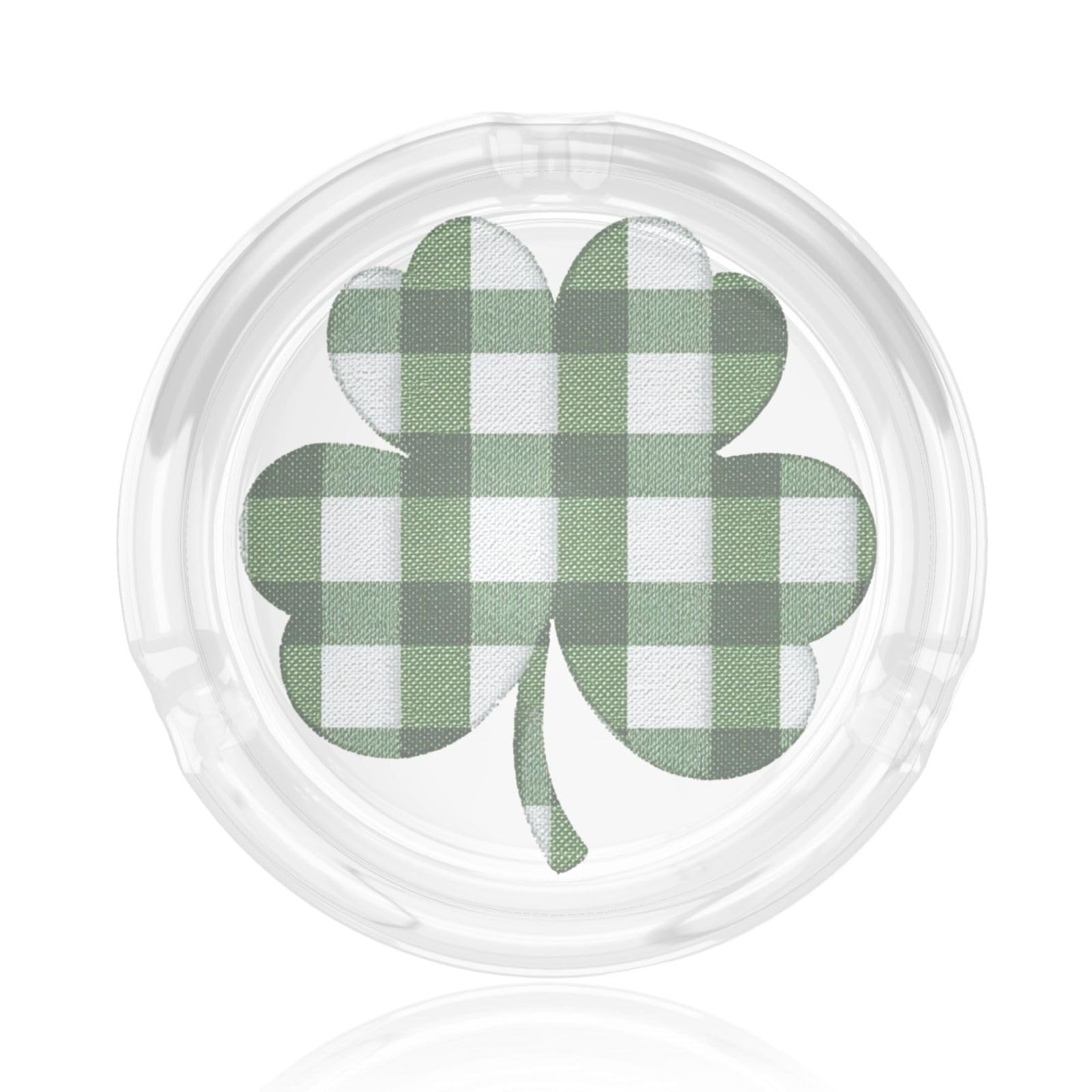 Green And White Plaid Shamrock Glass Ashtray For Cigarettes Ash Trays Case For Home Office Decor