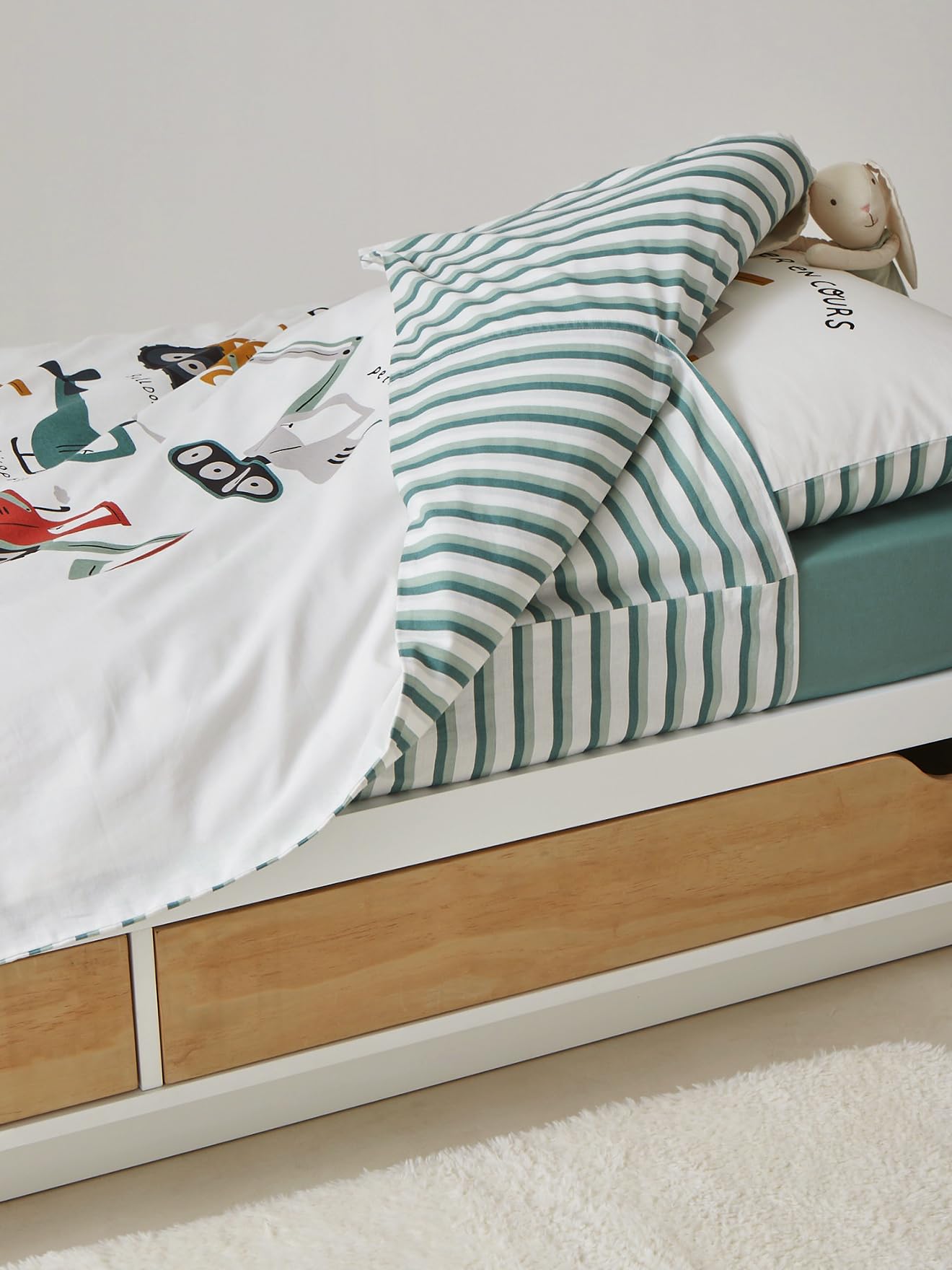 VERTBAUDET Parure Enfant Magicouette Quel Chantier ! Coton Blanc imprimé 140X200