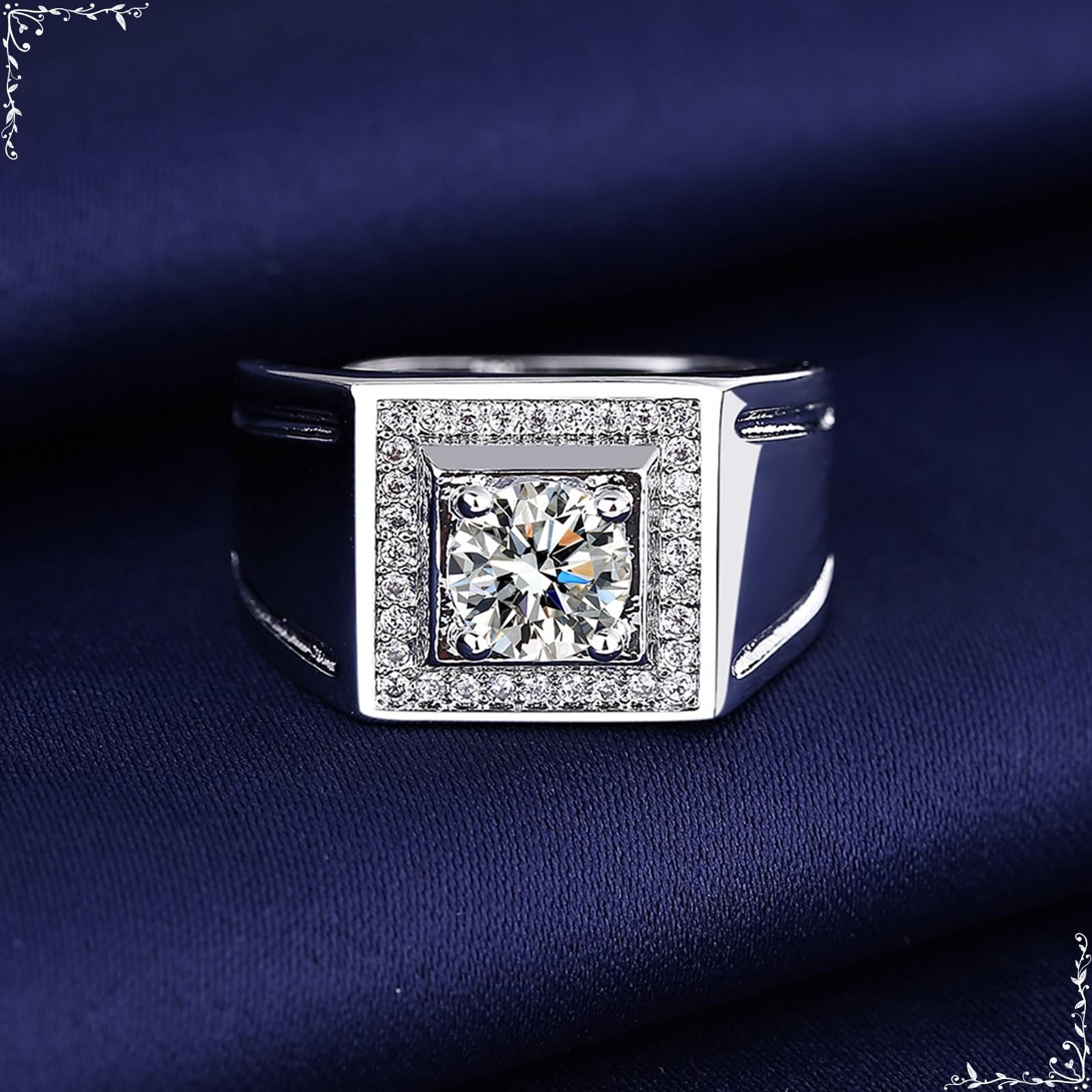 Anillo de compromiso de oro blanco de 9 quilates, 14 quilates y 18 quilates para hombre, ancho con moissanita