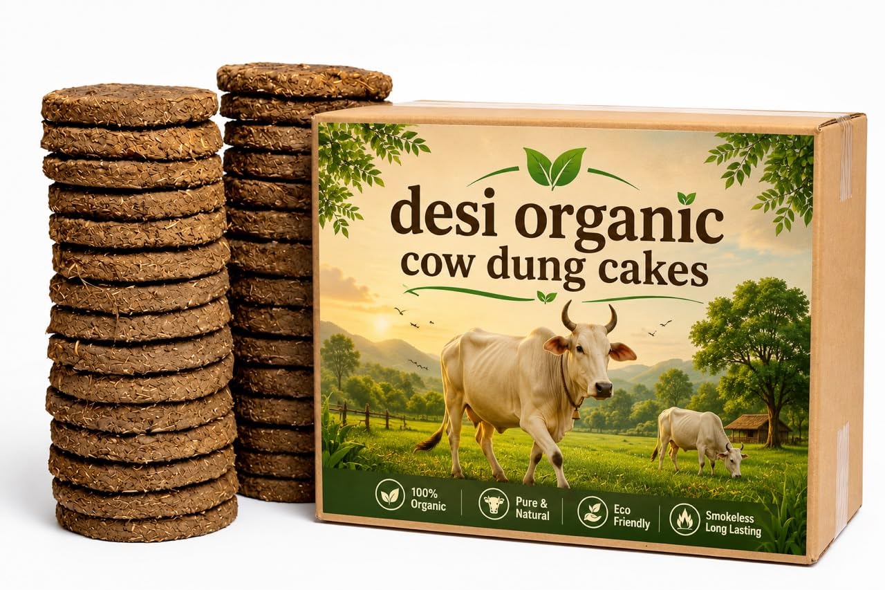 Desi Gir Cow Dung Cakes | Handmade Gobar Uple for Hawan, Pujan, Agnihotra & Organic Compost | Round-Shaped Cowdung Kanda for Pooja (40, Round)-picture-36