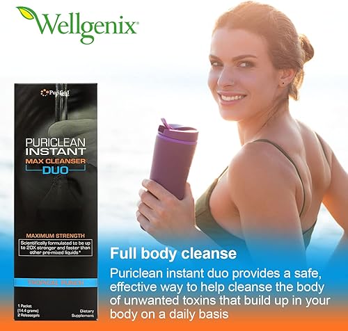 Miniatura 6 de Wellgenix Puriclean Instant Max Cleanser Duo, polvo y cápsulas blandas de acción rápida 20 veces más fuertes, sabor a ponche tropical,