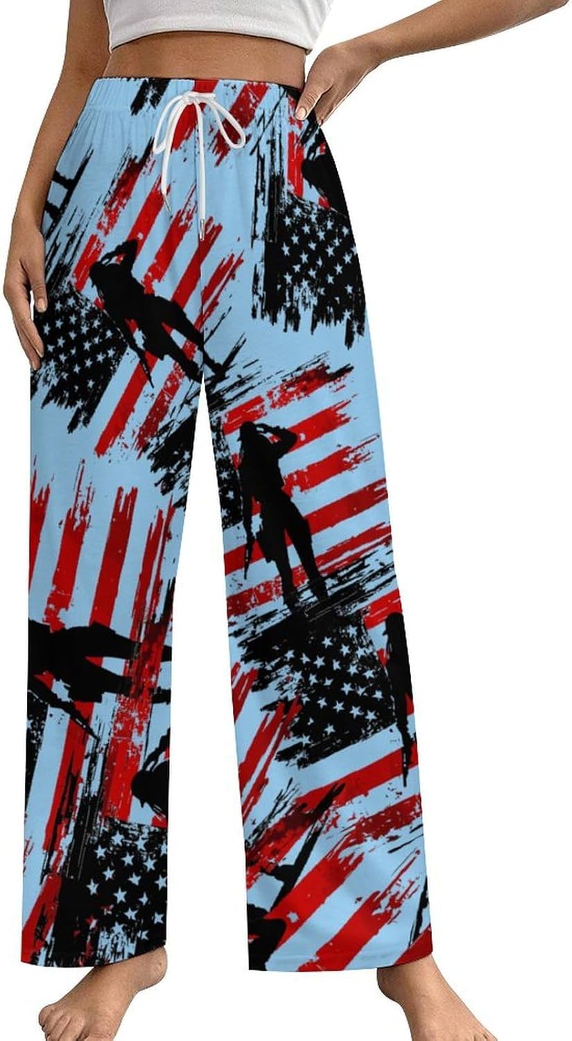 Veterans U.S Flag Salute Women's Pajama Pants Soft Lounge Pants Bottoms Pjs Trousers Casual Yoga Pant