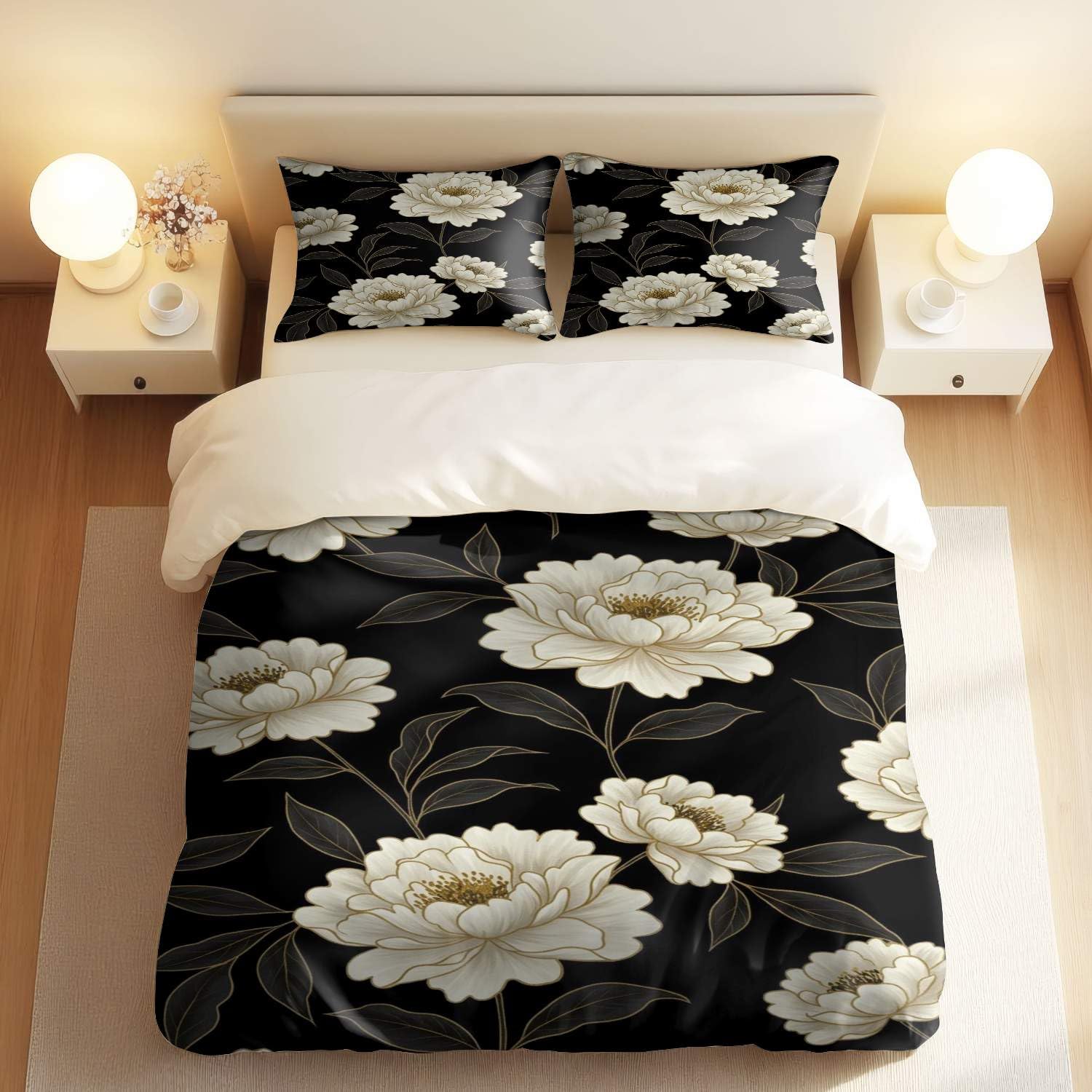 Housse de couette imprimée 3D vert olive parure de lit floral dégradé king size 240 x 220 cm