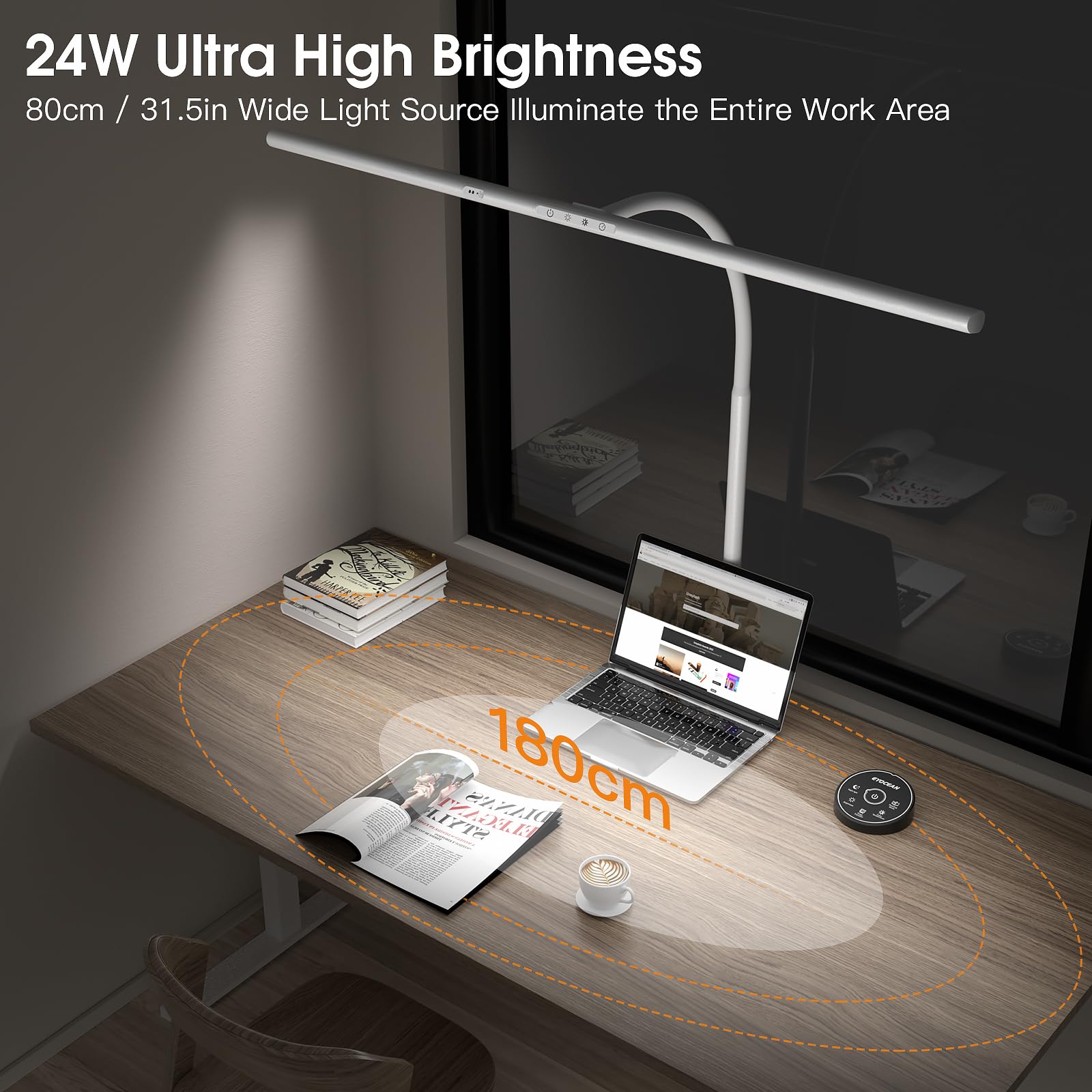 EYOCEAN Lámpara de escritorio LED con mando a distancia y control de gestos, 24W 80CM Lámpara de monitor de luz diurna regulable con 5 temperaturas de color y niveles de brillo