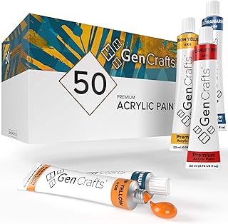 GenCrafts Acrylic Paint - Set of 50 Premium Vibrant Colors - (22 ml, 0.74 oz.) - Quality Non Toxic Pigment Paints for Canv...