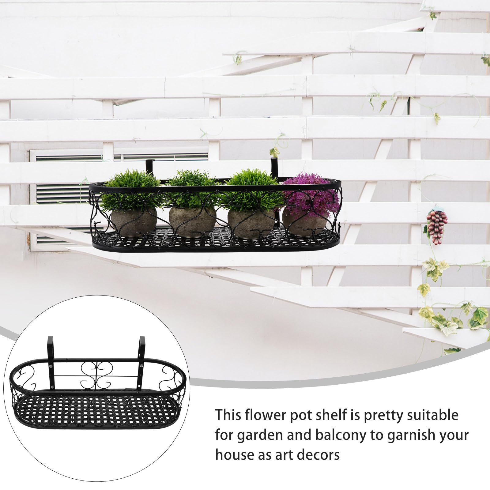 Blumenkasten Halterung für Geländer Hängendes Pflanzenregal aus Eisen Schwarz Stabil und Formfest für Balkon und Garten
