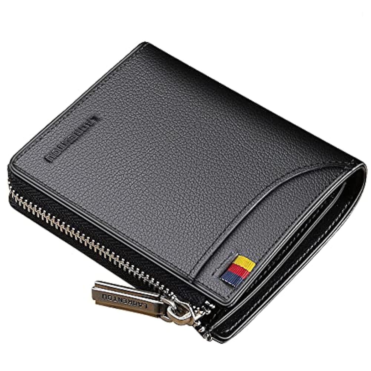 LAORENTOUGenuine Leather Wallets for Men, RFID Blocking, Multi Card Holder Slim Mens Wallet with Zipper Coin Purse, Bifold Wallet for Man, Boys, Teens(Black) (Soft Lichee Pattern Black)