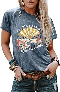 Country Music Shirts for Women Country Roads Take Me Home Shirt Vintage Western Short