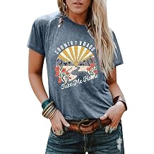 Country Music Shirts for Women Country Roads Take Me Home Shirt Vintage Western Short Sleeve Tees Top
