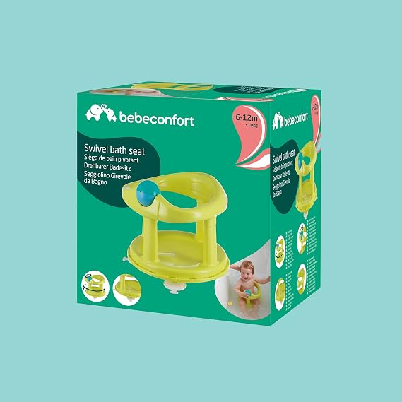 Bebeconfort Swivel Bath Seat, 6-12 Months, Max. 10 Kg, Child Bath Support Seat, Non-Slip Baby Bath Chair, Ergonomical, Suction Cups, Lime