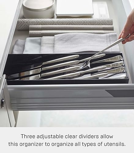 Miniatura 5 de Yamazaki Home Expandable Cutlery Kitchen Angled Utensils Storage Silverware Organizer Compact Drawer Insert Tray  Plastic, One Size, White