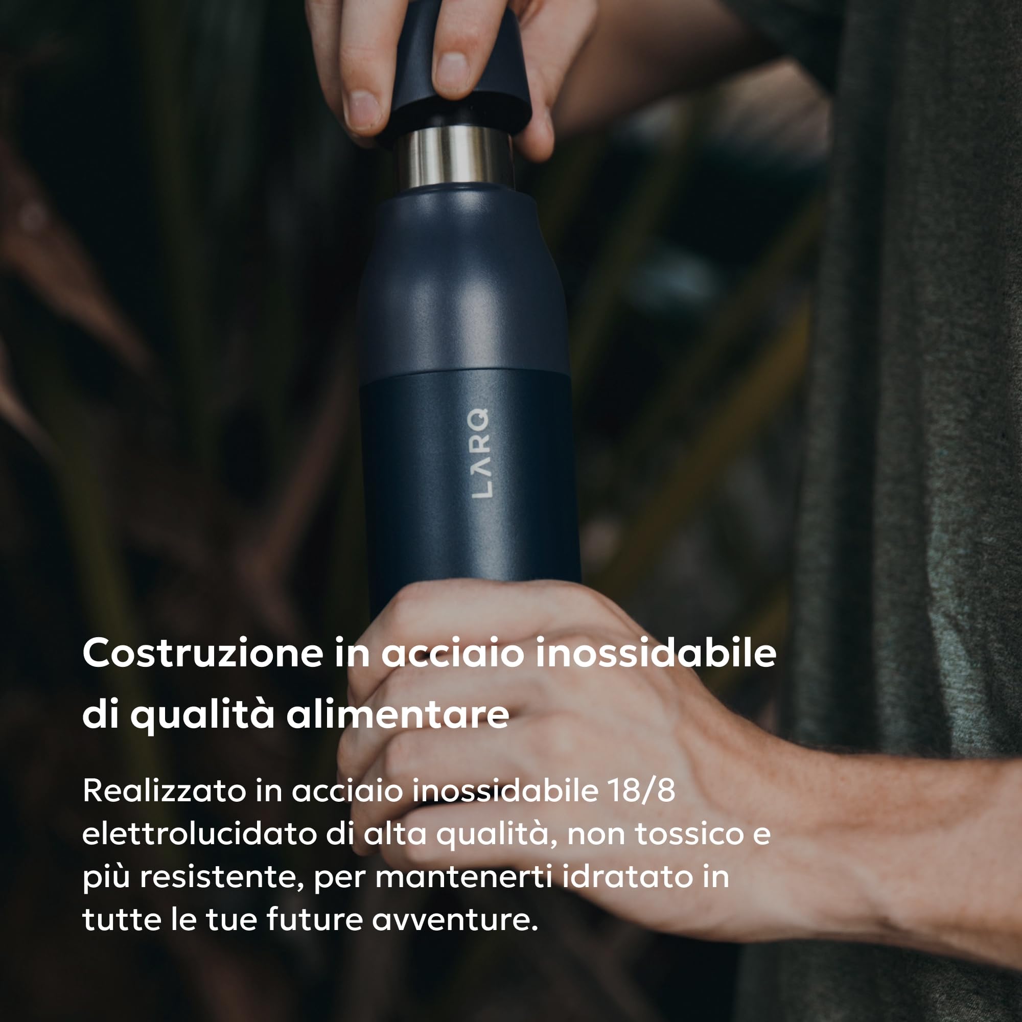 LARQ Twist Top 740ml – Borracia termica in acciaio inox | Senza BPA | Campeggio, Ufficio e Sport | 24 ore fredda o 12 ore calda, Monaco Blue
