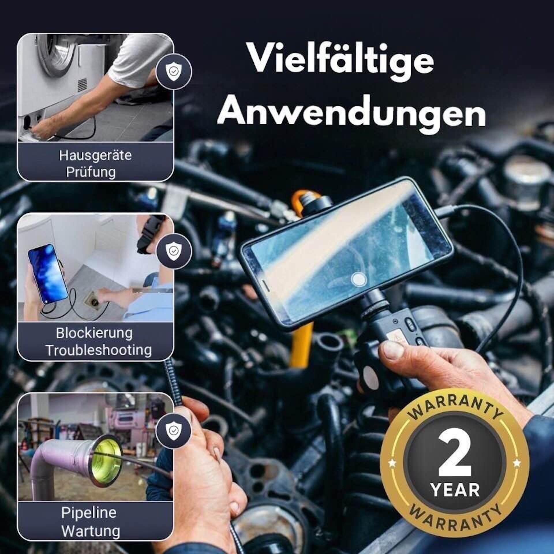 2 Endoskopkameras zur industriellen Inspektion 1920P mit 8 LEDs EIN schwenkbares Endoskop 1,5 m Kabel + eine verdrahtete Kamera 5 m Kabel für mechanische Kanalisation Android/iPhone-kompatibel