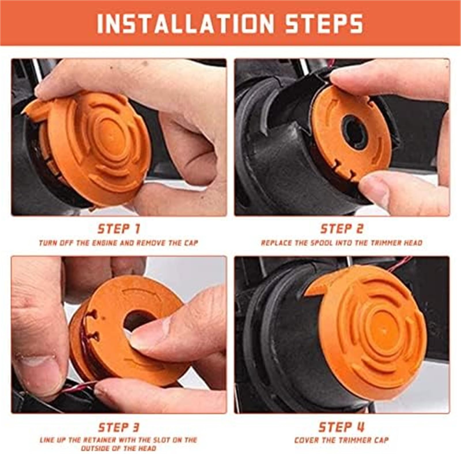 Bobina automática para cortadora de césped para Cdiytool 6 uds reemplazo de Carrete de cortacésped, Worx WG163E/WG154E/WG157E/WG151/WG155/WG160/WG175/WA0010 Ø1.65Mm(Black 20 Spools 2)