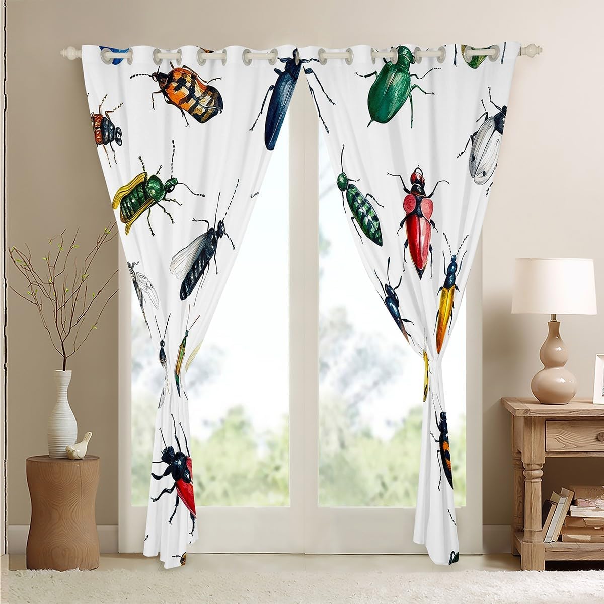 Feelyou Bug Curtains for Bedroom Living Room Kids Cute Ladybug Window Drapes Flying s Beetle Window Curtains Colorful Nature Animal Window Treatments Decor (2 Panels, 42 x 63 Inch)