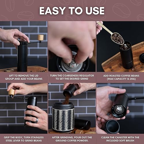 Miniatura 5 de Molinillo de café manual  Juego de regalo de café  Molinillo de café de 6 estrellas con ajustes ajustables  Molinillo de granos de café con estuche