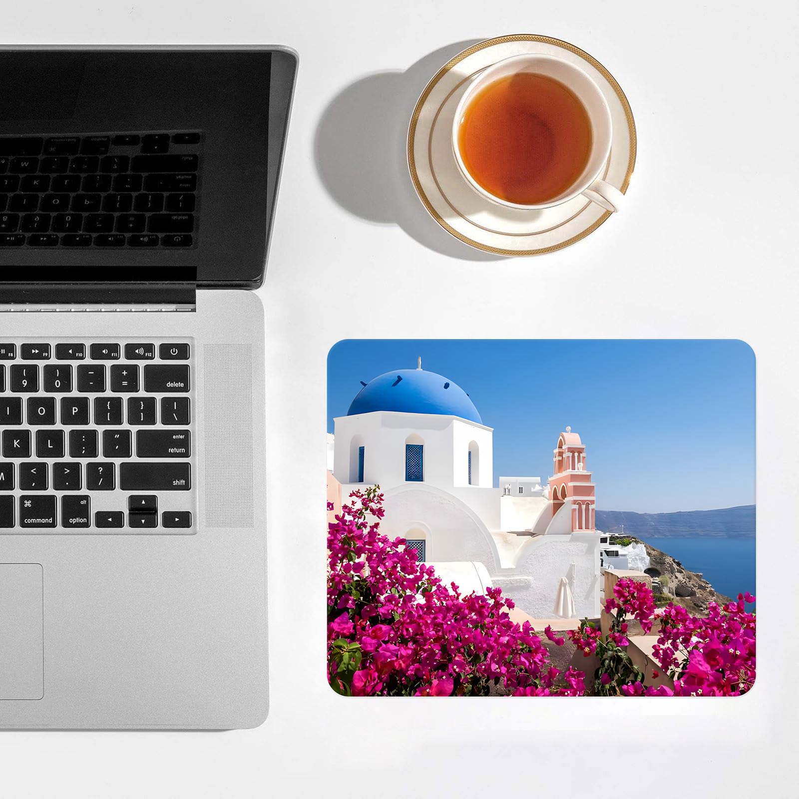 ELLENNE Tappetino Mouse Atene Cupola blu Santorini Mare Mousepad 24x20cm per PC Ufficio Gaming Laptop