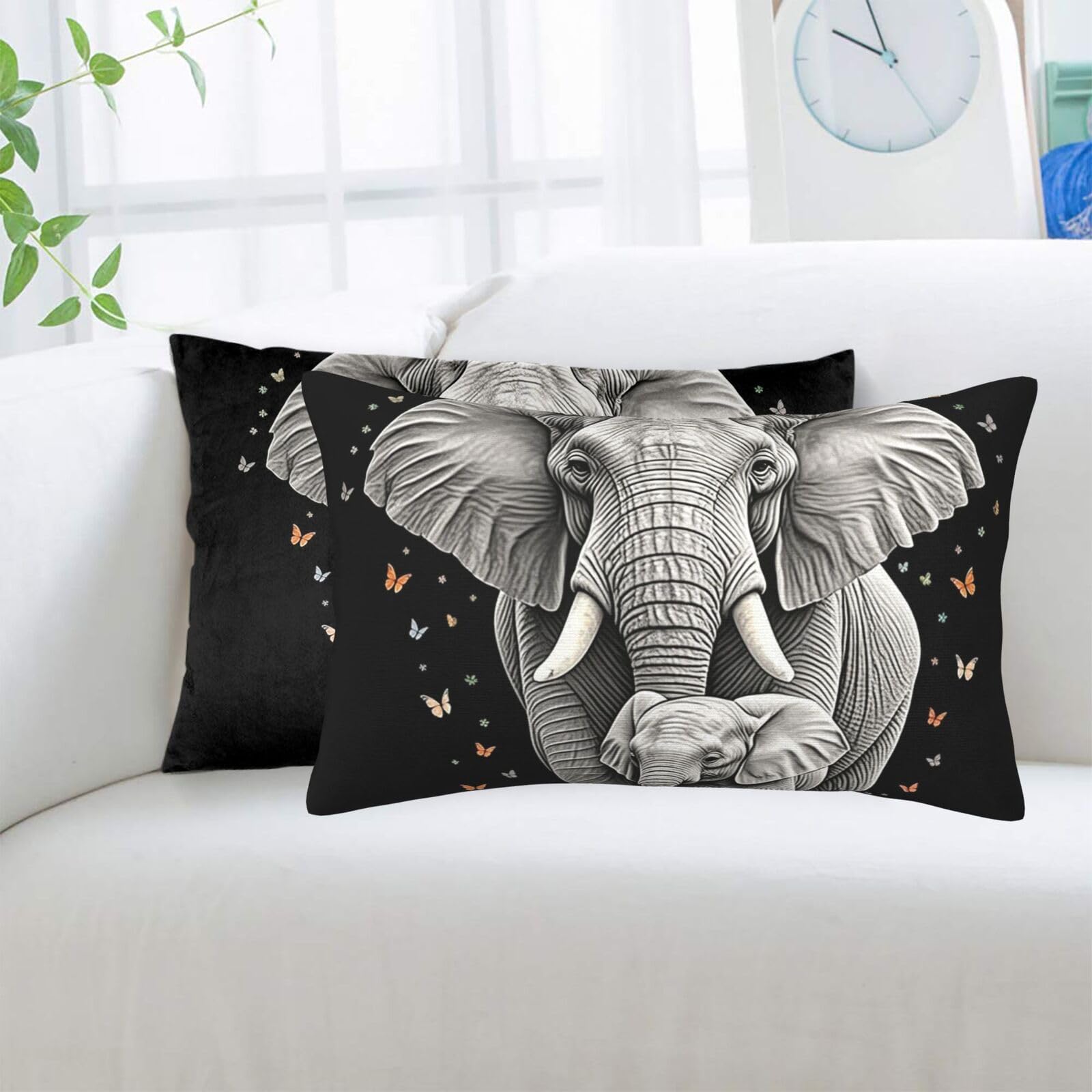 2 Pack Standard Pillowcases Sets, Ultra Soft Comfort Microfiber Plush Pillow Cases Cute Elephant Decorative Throw Pillow Cover with Hidden Zipper for Bedroom, Sofa, Couch,16"X24"