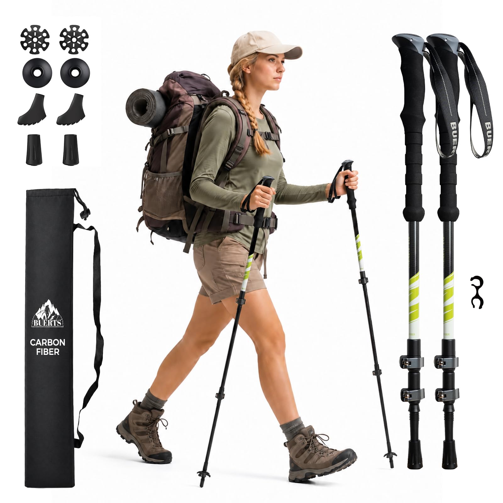 Bastoni da trekking in fibra di carbonio, ammortizzanti, ergonomici, per escursionismo, trekking, durevoli e pratici