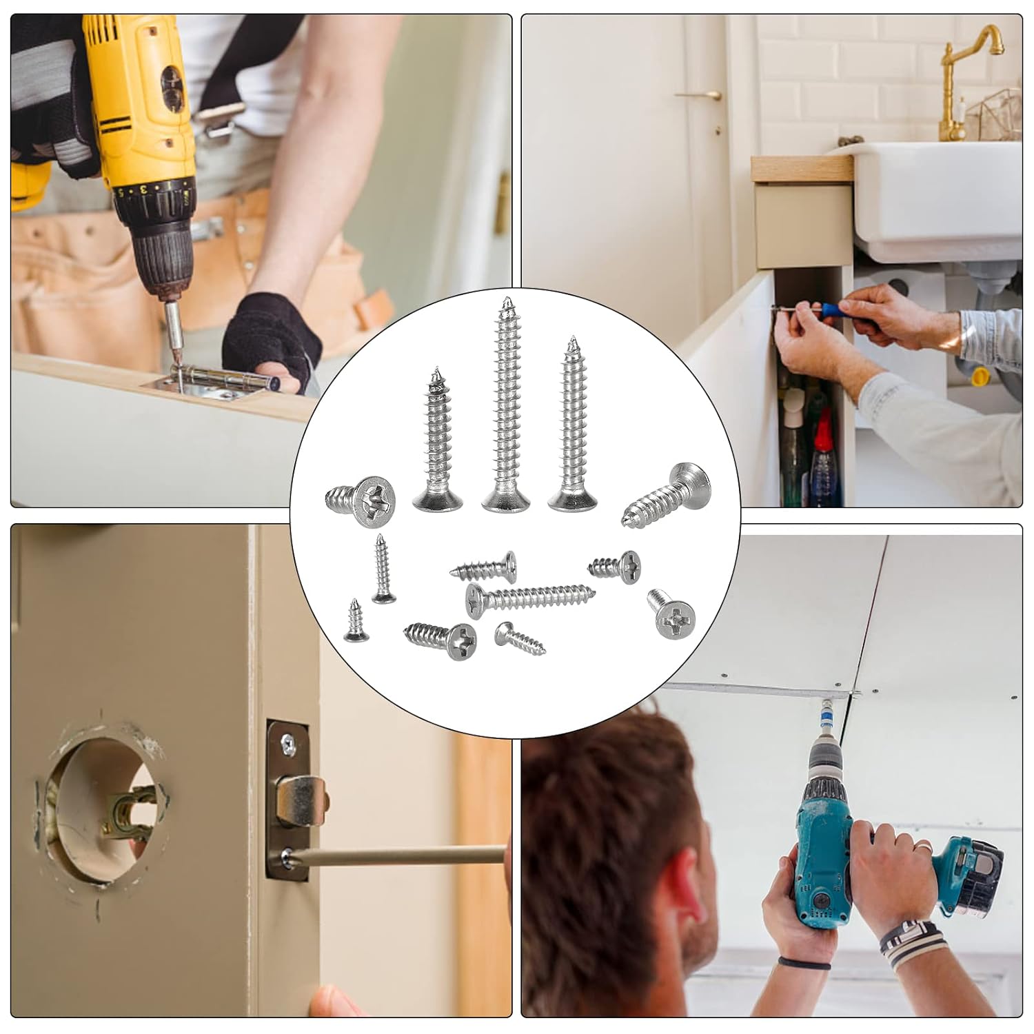 525Pcs M2 M3 M4 Phillips Flat Head Self Tapping Wood Screws,304 Stainless Steel, 13 Sizes Cross Countersunk Sheet Metal Screws Assortment for Wood,Plastic and Metal.Coarse Threaded, Sharp Point